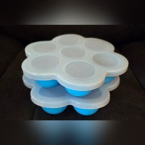 EUC (2) Silicone Egg Bite Mold Tray Set in Blue Baby Food Eggs Frozen